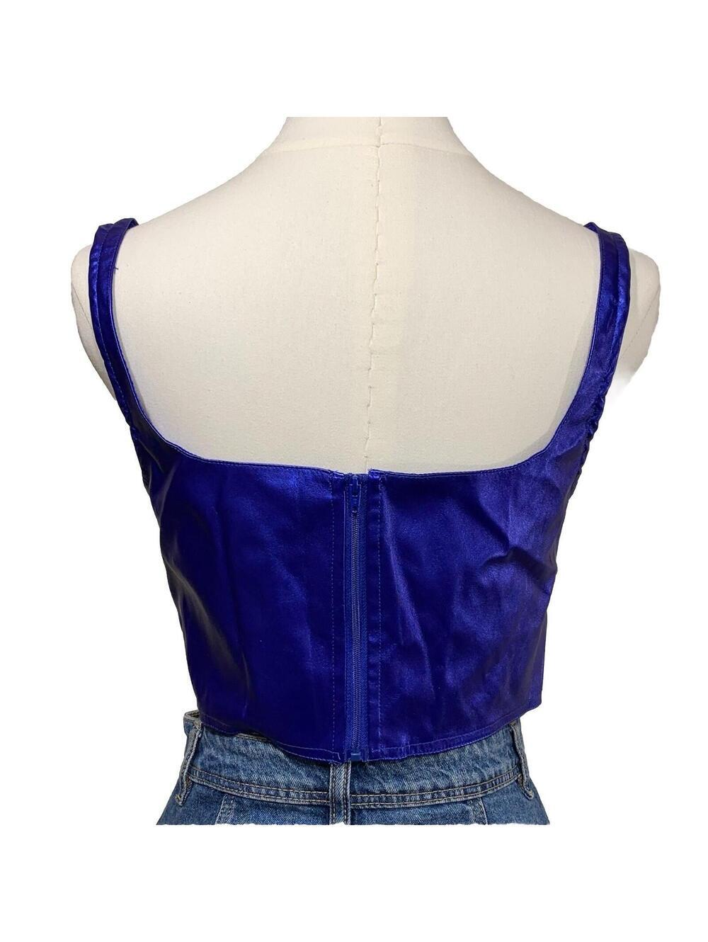 SHEIN BAE Corset Top Womens Small Blue Metallic Square Neck Boned Bustier NWT - Picture 3 of 8